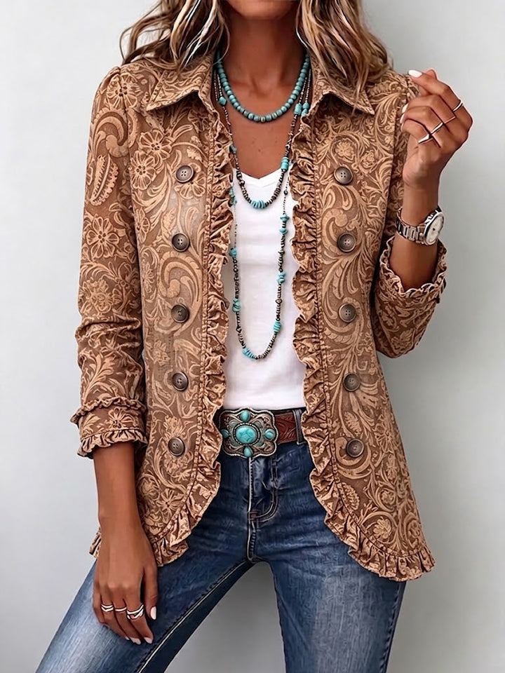 Noémie | Vintage Brown Floral Bohemian Ruffled Jacket