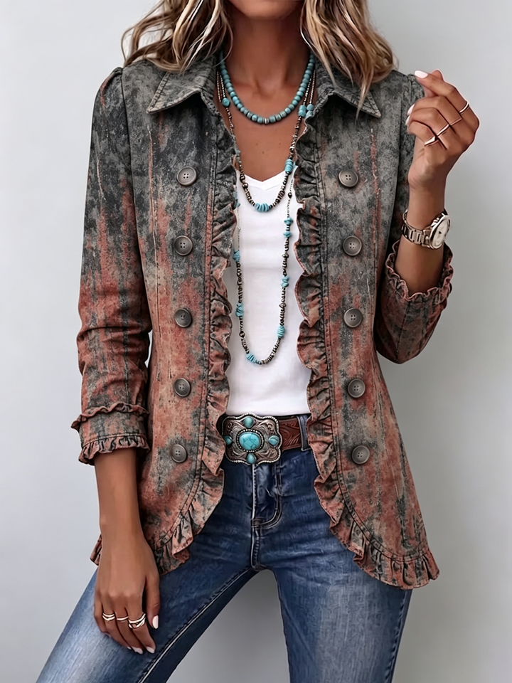 Flavie | Vintage Textured Gradient Jacket with Ruffles