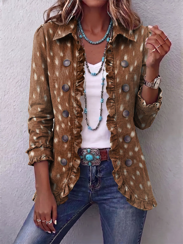 Hélène | Brown Animal Print Bohemian Jacket with Ruffles
