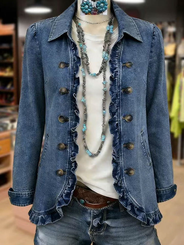 Frédérique | Medium Blue Ruffled Jacket