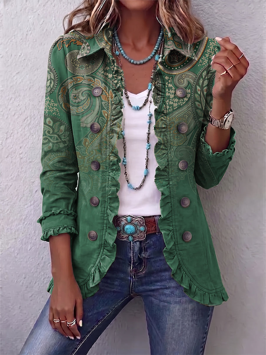 Cosette | Bohemian Green Paisley Frill Jacket