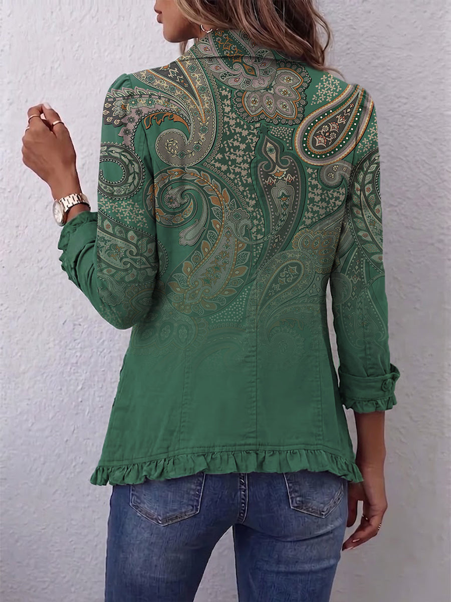 Cosette | Bohemian Green Paisley Frill Jacket