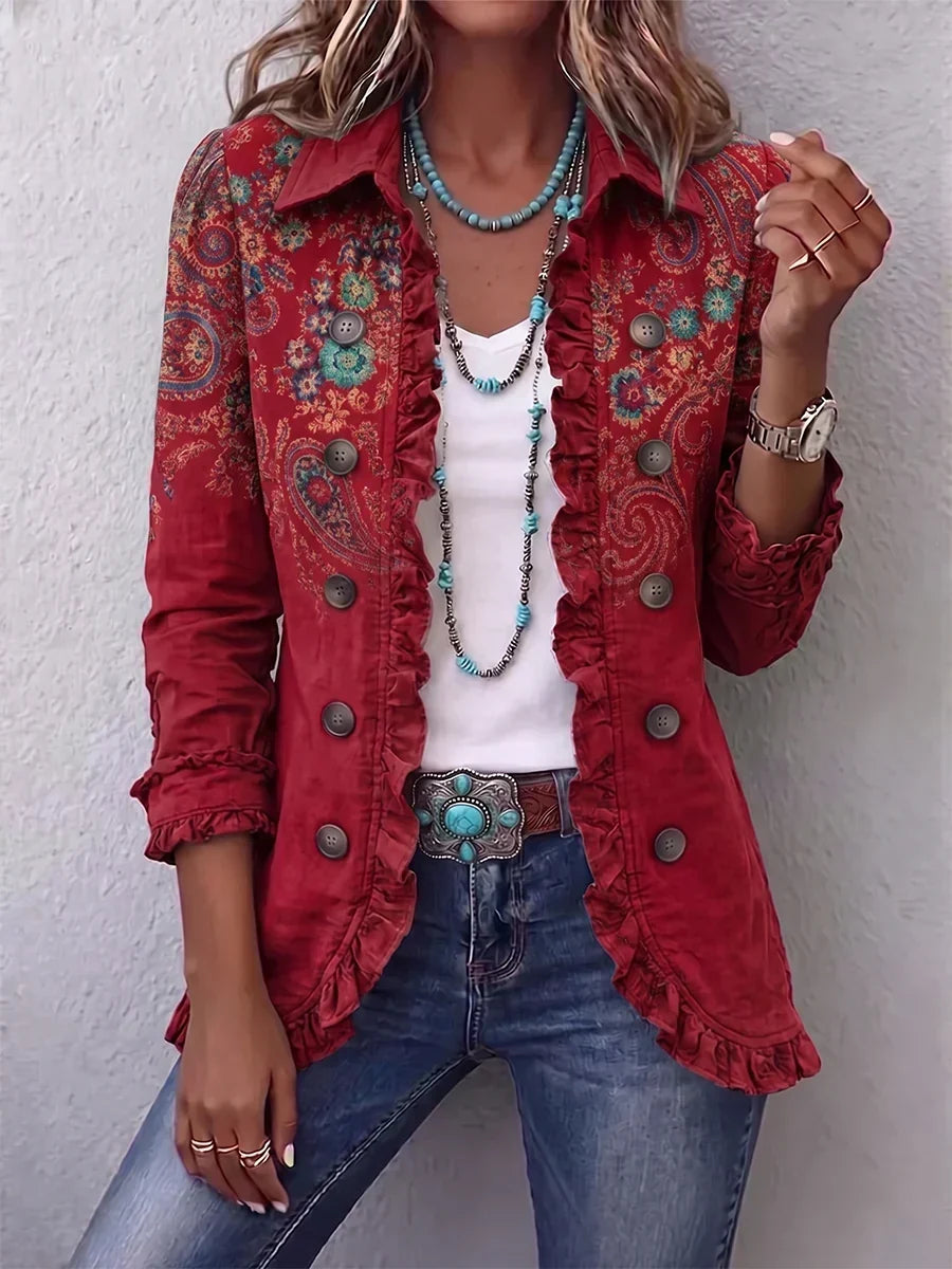 Charlotte | Bohemian Red Paisley Frill Jacket