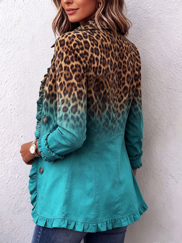 Béatrice | Turquoise Ombre Leopard Blazer with Ruffles