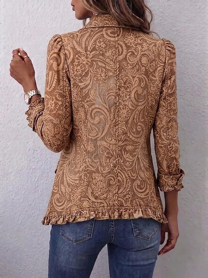 Noémie | Vintage Brown Floral Bohemian Ruffled Jacket