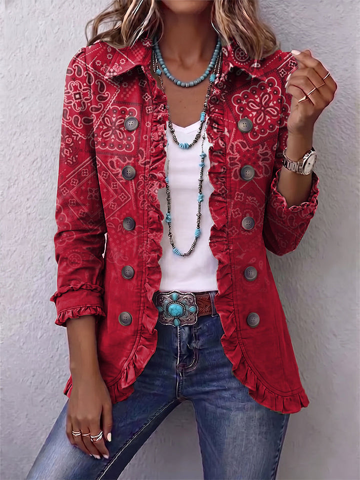 Gaëlle | Bohemian Red Gradual Paisley Ruffled Jacket