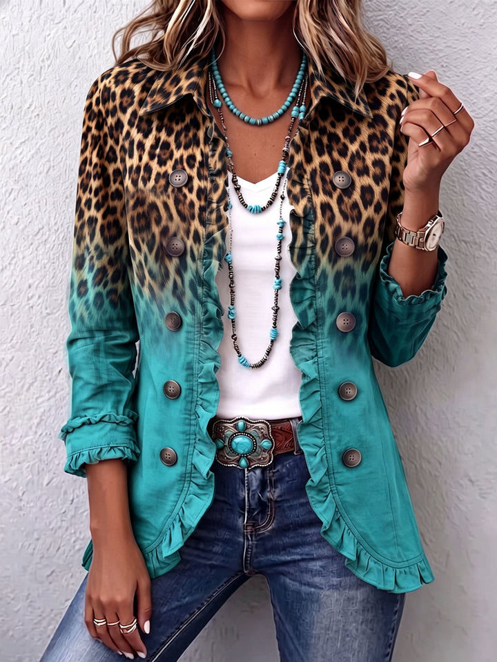 Béatrice | Turquoise Ombre Leopard Blazer with Ruffles