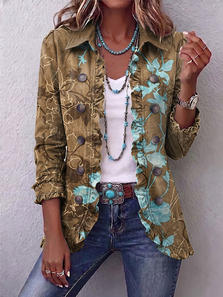 Blanche | Vintage Floral Bohemian Jacket with Ruffles