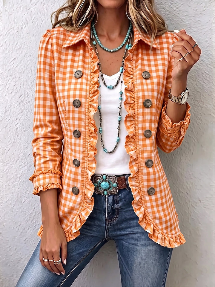 Julie | Gingham Check Jacket with Ruffles and Buttons