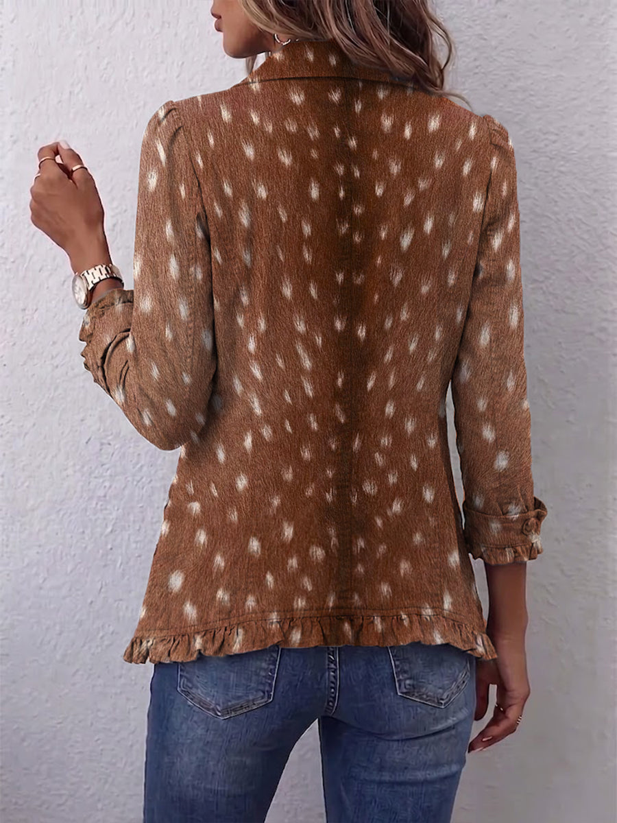 Hélène | Brown Animal Print Bohemian Jacket with Ruffles