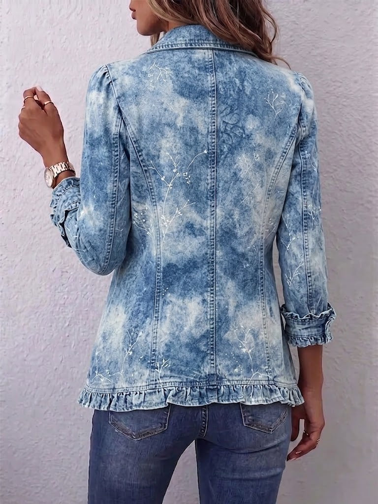 Guenièvre | Vintage Botanical Bohemian Jacket in Gradient Blue with Ruffles