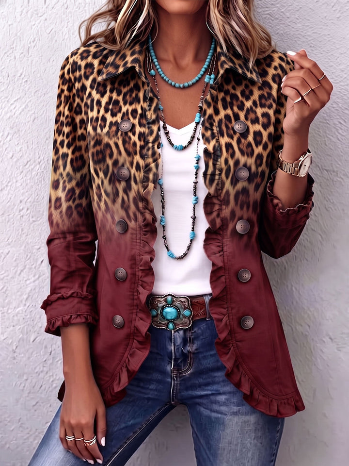 Béatrice | Turquoise Ombre Leopard Blazer with Ruffles