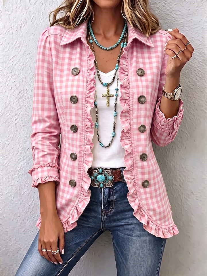 Julie | Gingham Check Jacket with Ruffles and Buttons