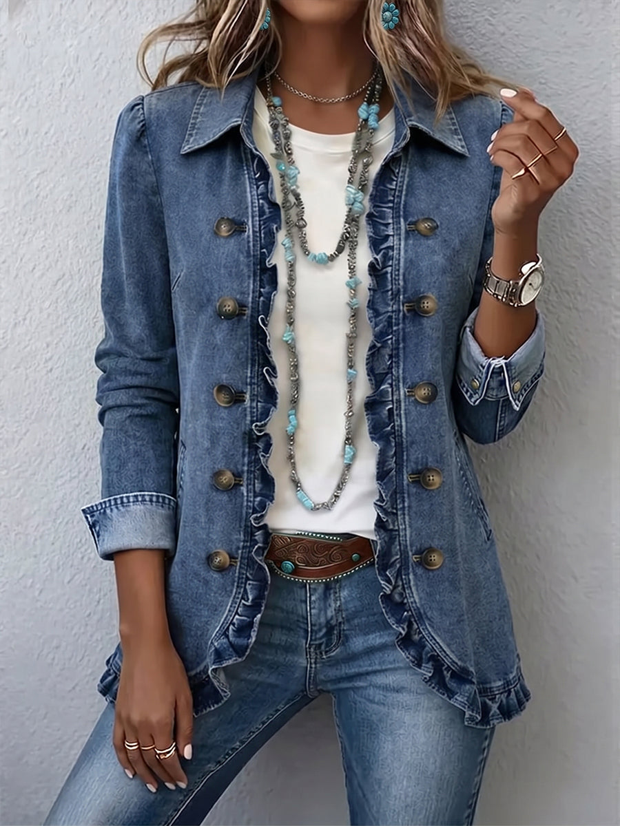 Frédérique | Medium Blue Ruffled Jacket