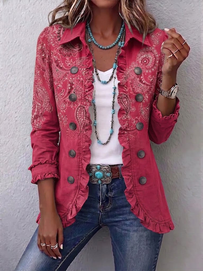 Iseult | Vintage Rose Antique Paisley Ruffled Jacket