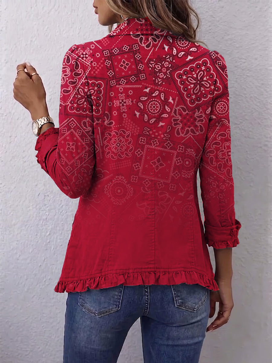 Gaëlle | Bohemian Red Gradual Paisley Ruffled Jacket