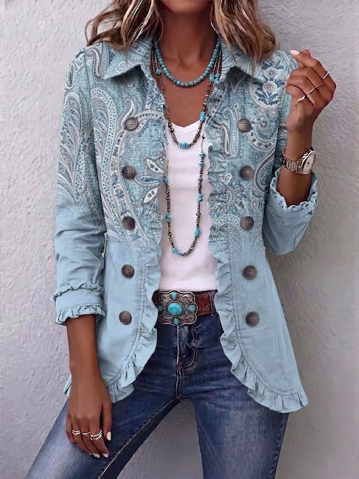 Émilie | Vintage Sky Blue Paisley Frill Jacket