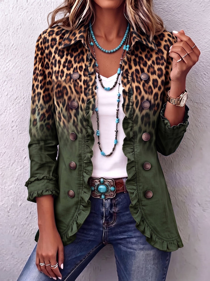 Béatrice | Turquoise Ombre Leopard Blazer with Ruffles
